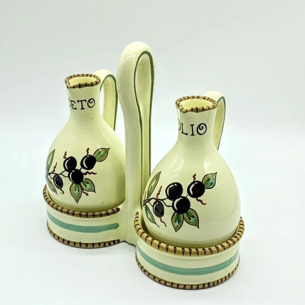 Sberna Deruta Italy Olive Oil & Vinegar Ceramic Serving Set